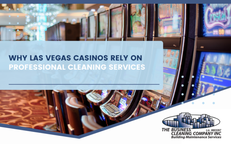 Spotless casino floor with gleaming slot machines and tables, reflecting professional cleaning services' excellence